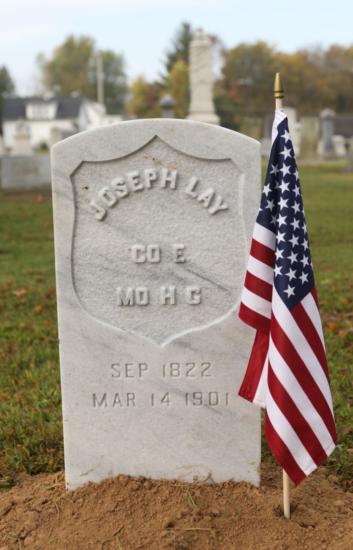 Joseph Lay's headstone is installed